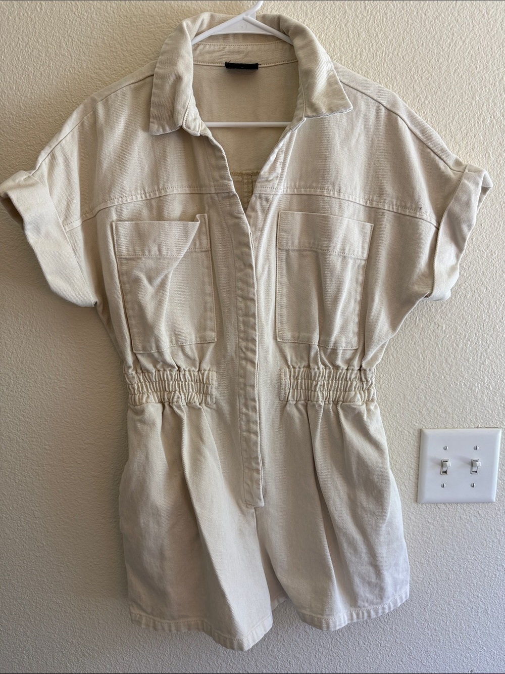 Women's Cream Utility Romper - Neutral Short Sleeve